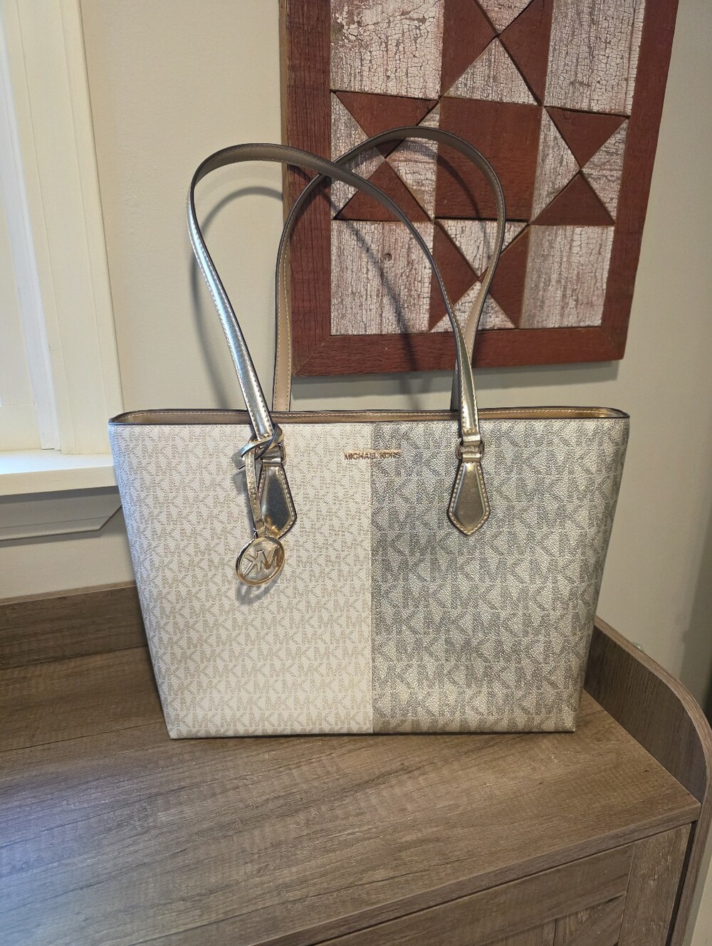 Michael Kors Metallic Silver and Light Gray Signature Tote